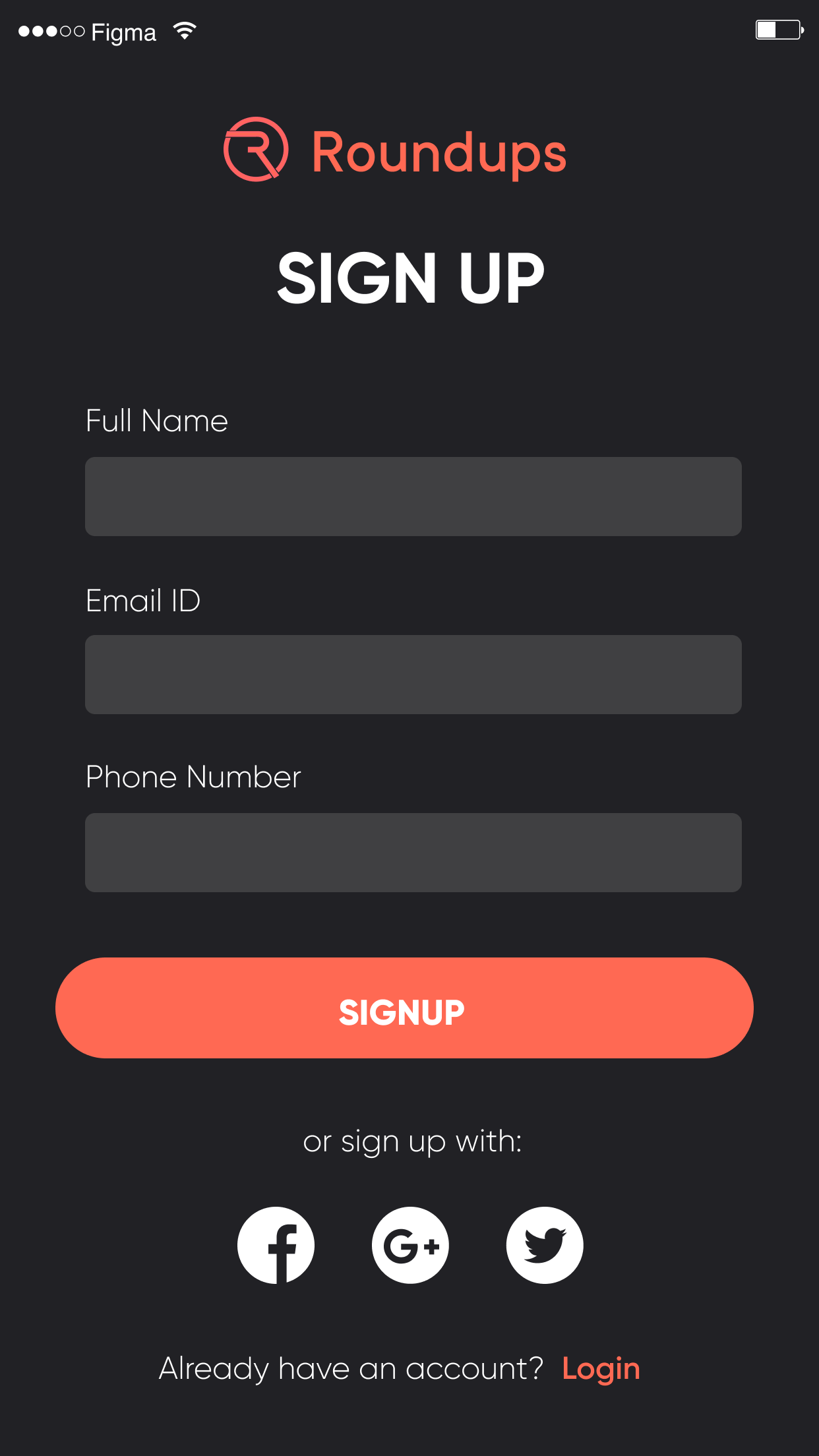 Roundups App Screen 1