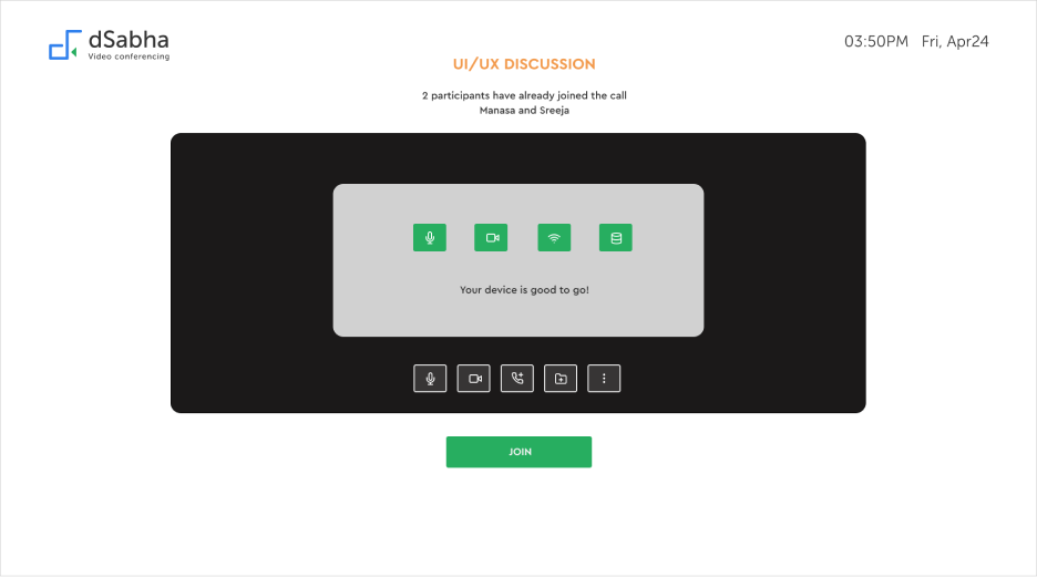 Snapshot of video conferencing tool features - a view of device check  feature showing all parameters  are intact and working