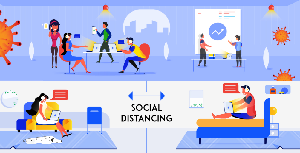 Social Distance | Work from home | Organization adapt to digital blog | doodleblue blog | India, USA