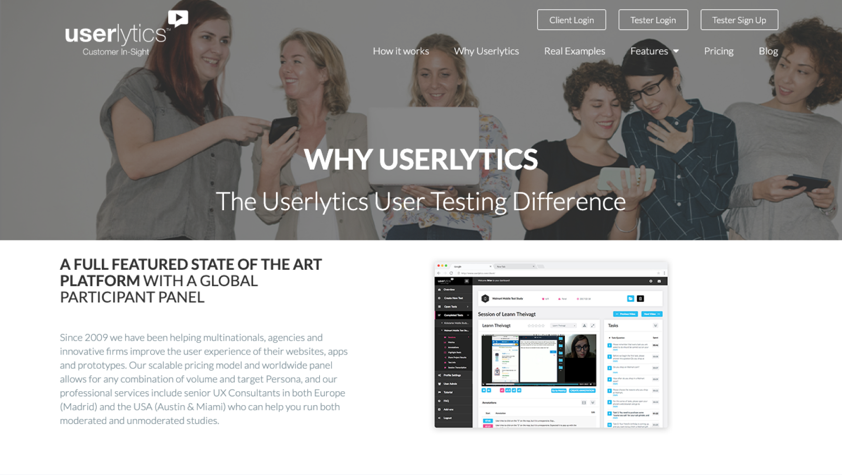 Web development case study: Userlytics analytics platform Image example